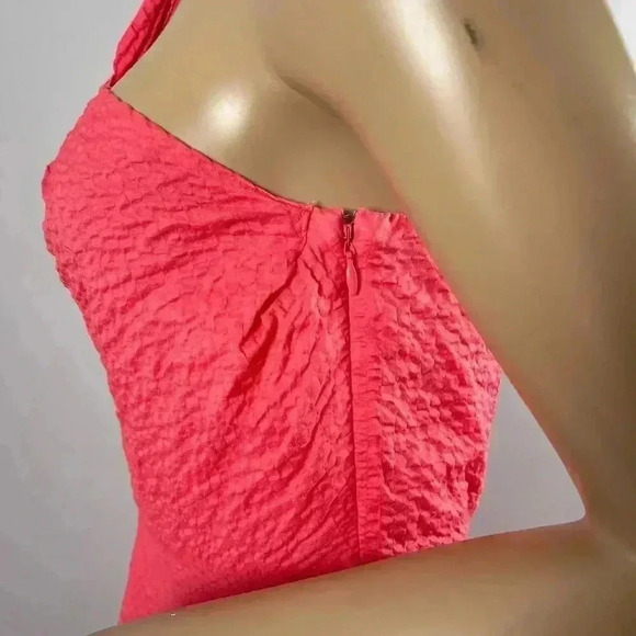 J. Crew Dress 6 Pink Halter Sundress Seersucker Sleeveless Zip Knee Length Lined - Picture 8 of 11